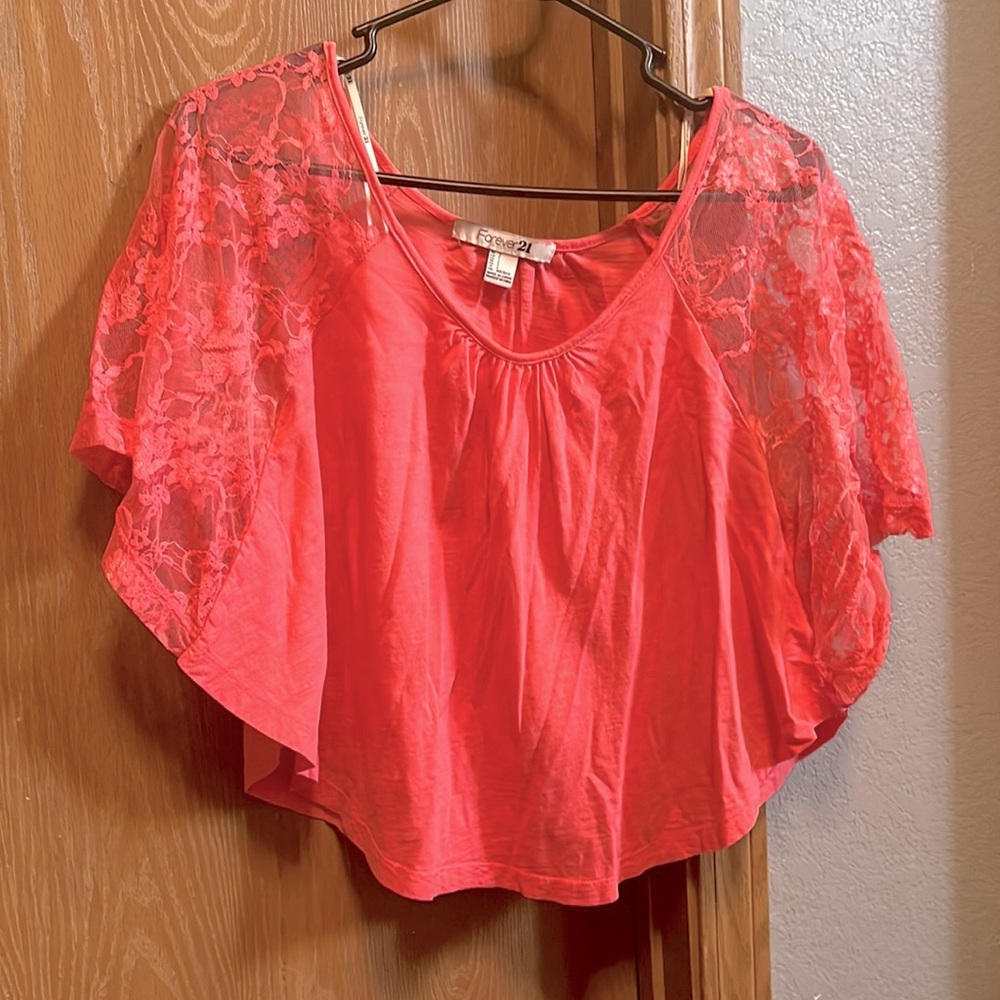 Forever 21 Coral lace sleeve top